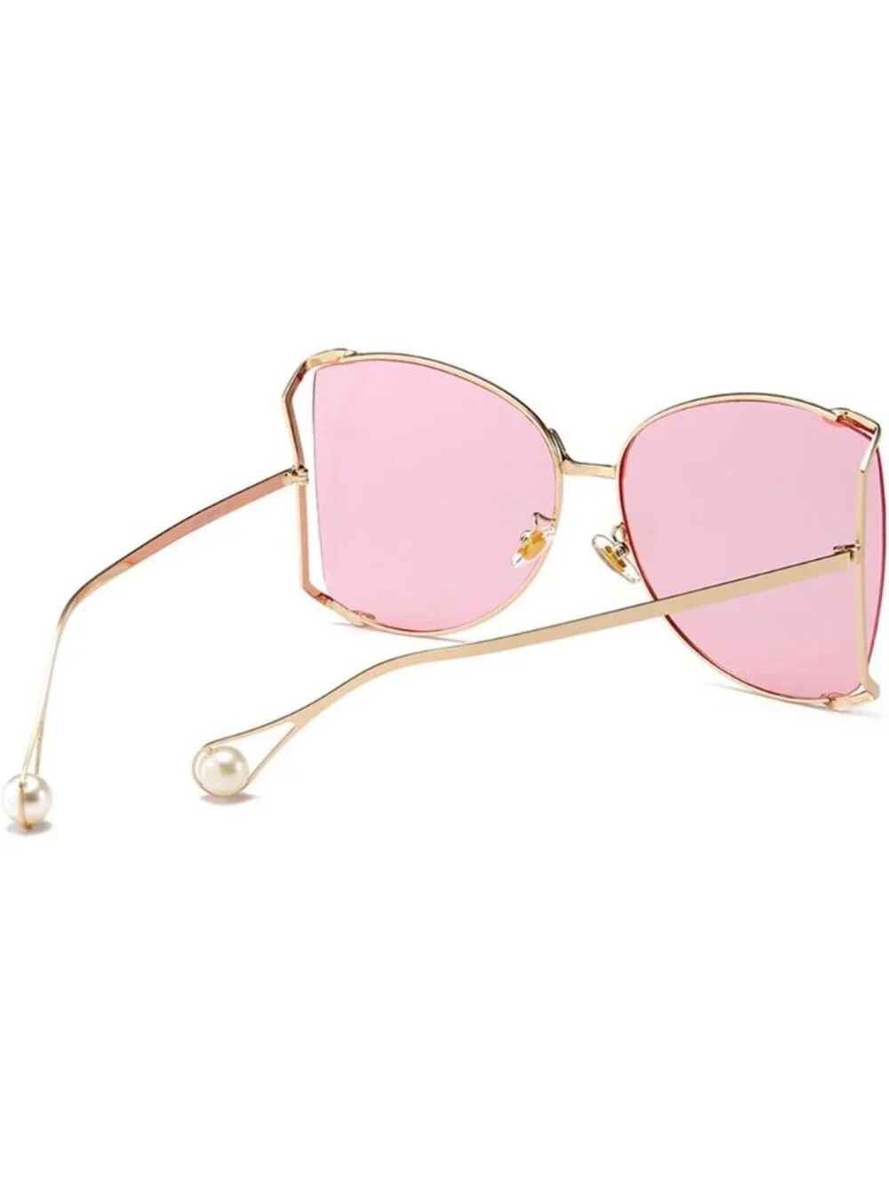 Women's Oversized Semi Rimless Sunglasses Retro Metal Frame Glasses Gold Pink